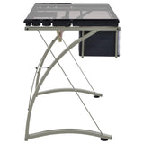Melo - Glass Top Drafting Table With Storage - Silver