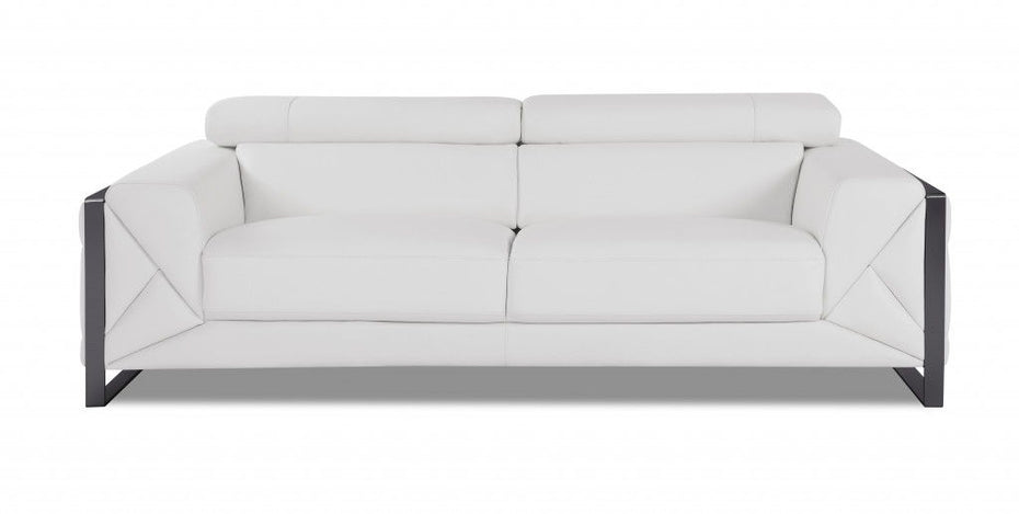 Italian Leather Sofa With Silver - White