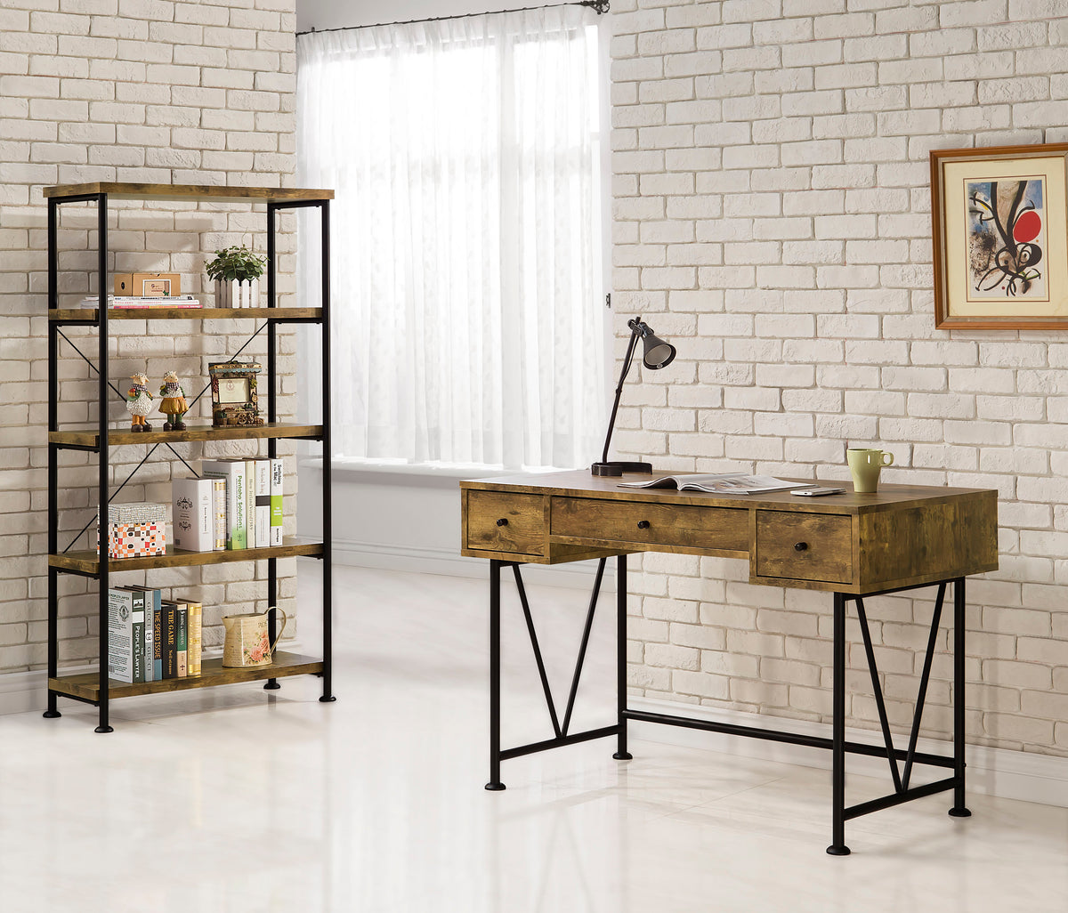 Analiese - 2 Piece Computer Desk Bookcase Set - Rustic Nutmeg