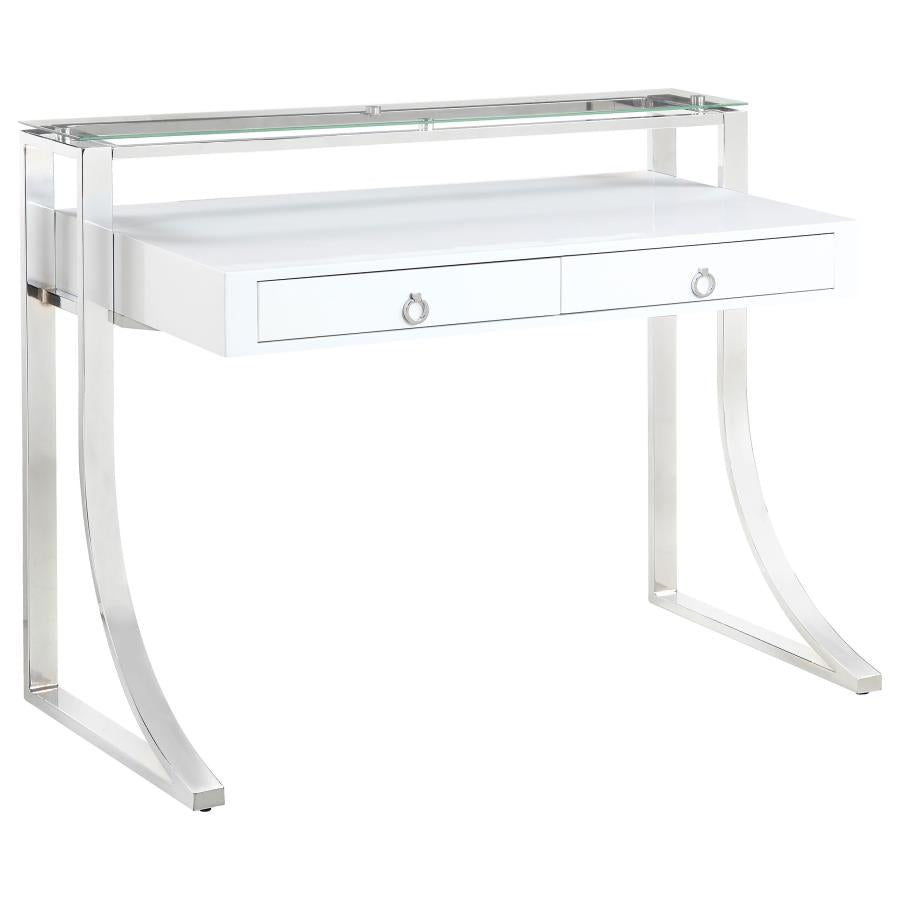 Gemma 2-Drawer Writing Desk White High Gloss