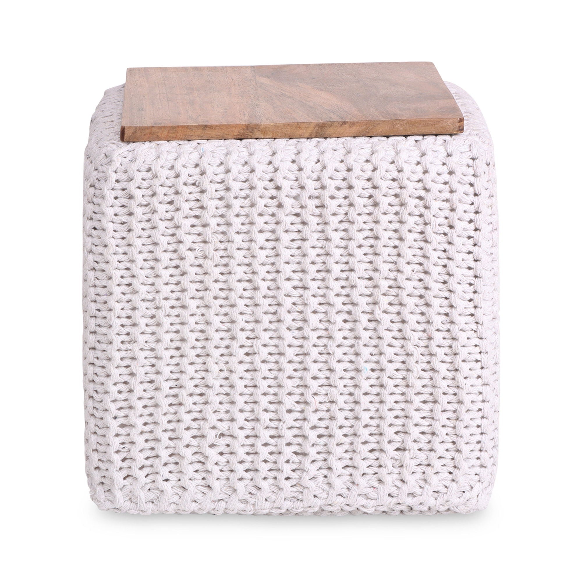 Cotton Blend, Pouf Ottoman - White