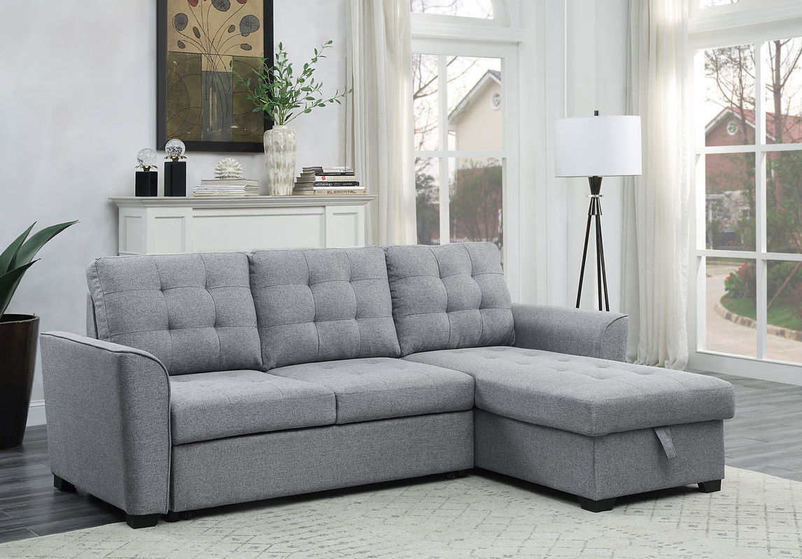 Avery - Sleeper Sectional Sofa With Reversible Storage Chaise - Light Gray by Lilola Home | Bel Furniture