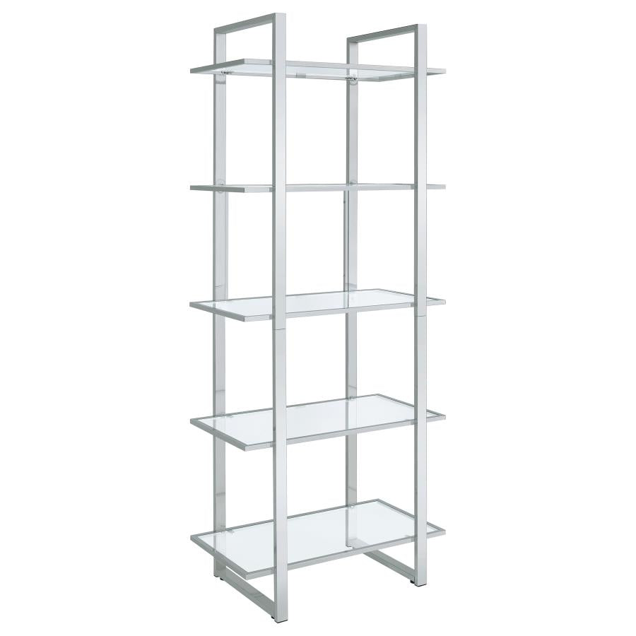 Hartford 5-Shelf Glass Bookshelf Chrome