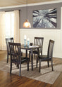 Hammis - Round Dining Drop Leaf Table Set Dark Brown 5 Pc. - Round Dining Room Drop Leaf Table, 4 Upholstered Side Chairs by Signature Design by Ashley® | Bel Furniture