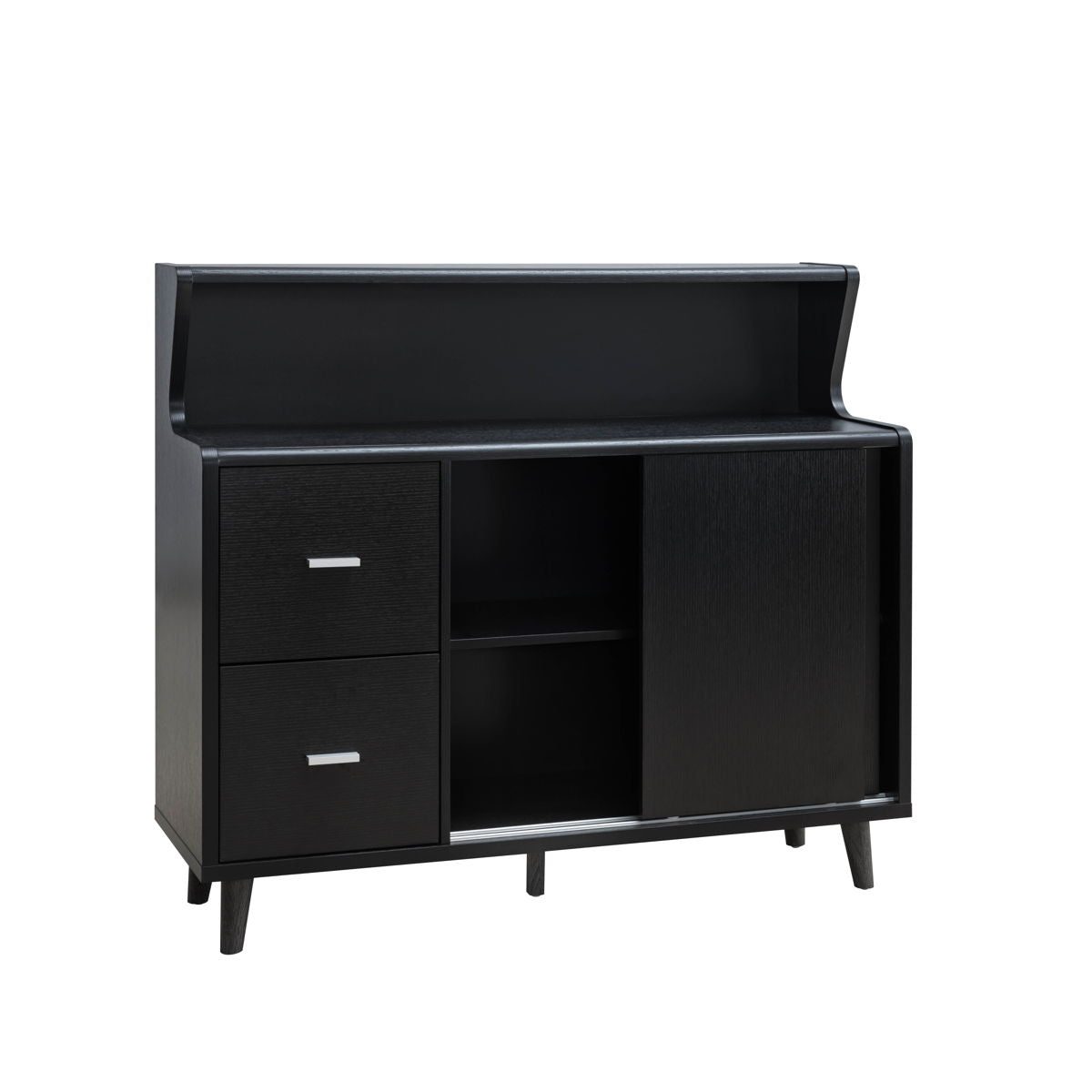 Buffet Cabinet, Coffee Bar With Storage Compartments, Two Drawers, Shelving With Sliding Door - Black