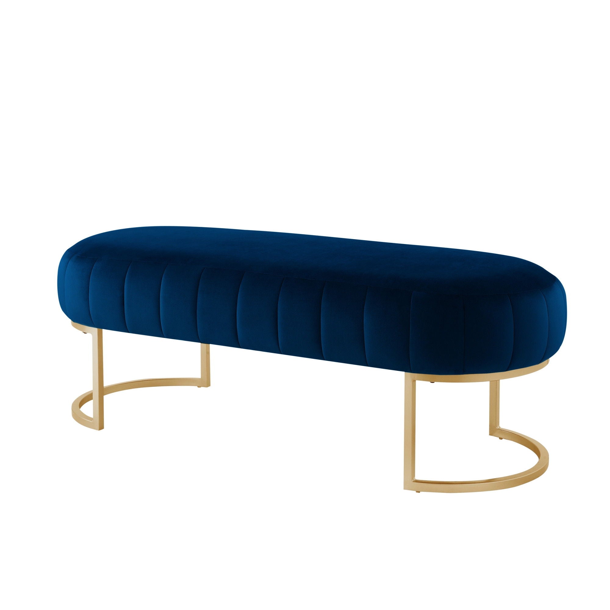 Upholstered Velvet Bench - Navy Blue / Gold