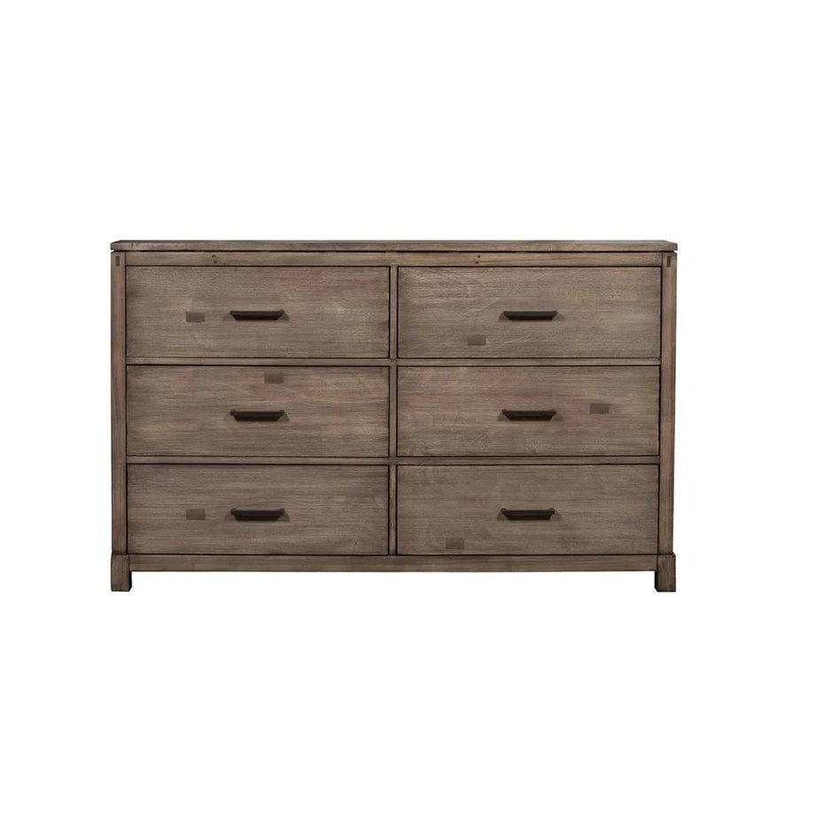 Solid Six Drawer Double Dresser - Gray