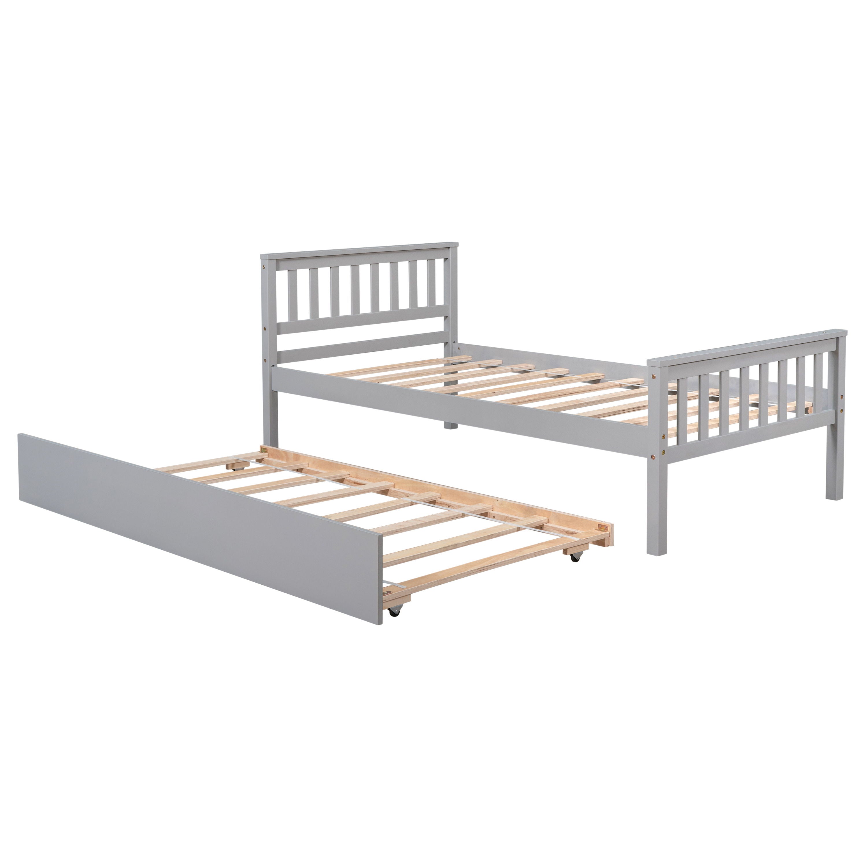 Twin Bed With Trundle, Platform Bed Frame With Headboard And Footboard, For Bedroom Small Living Space, No Box Spring Needed