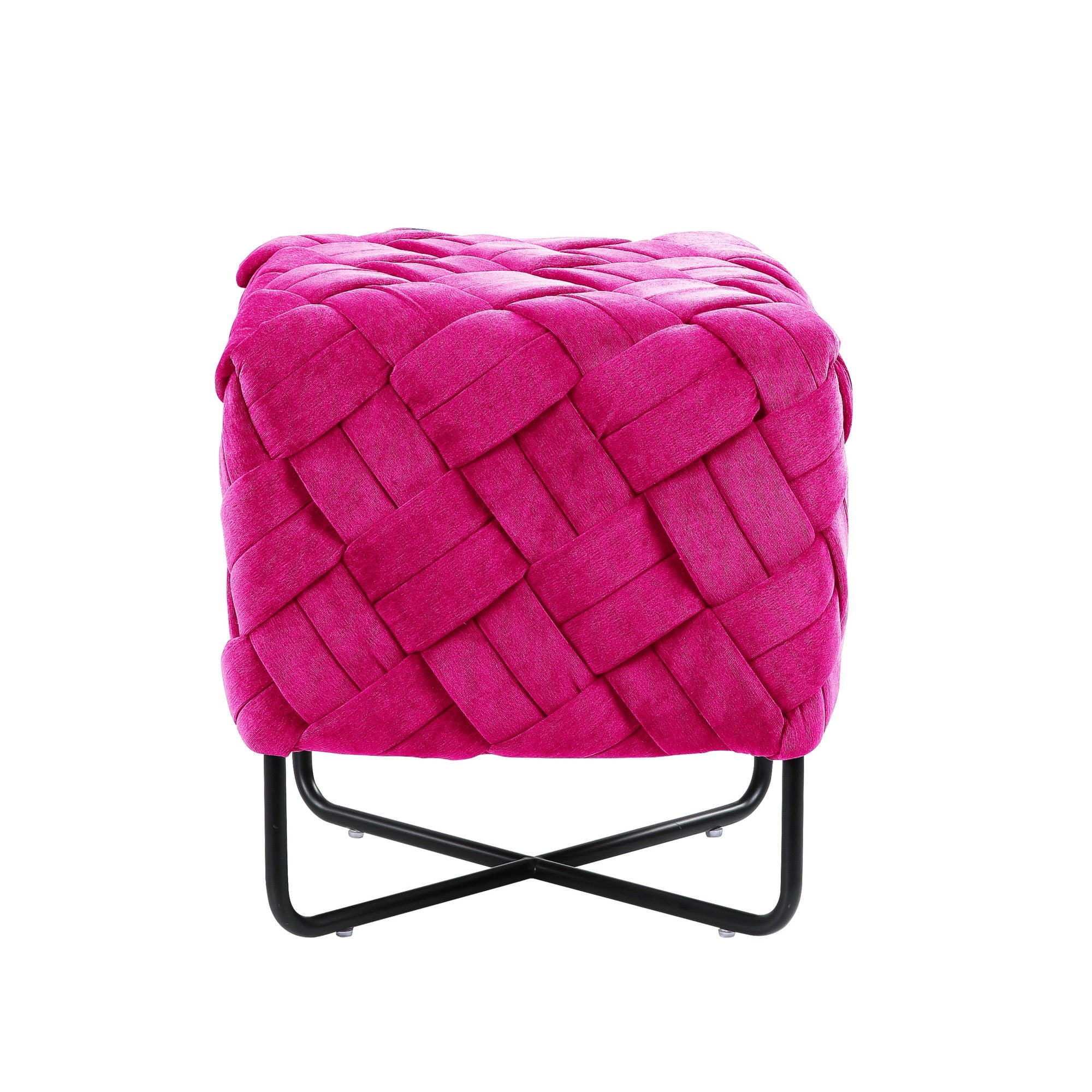 Velvet Cube Ottoman - Fuchsia / Black