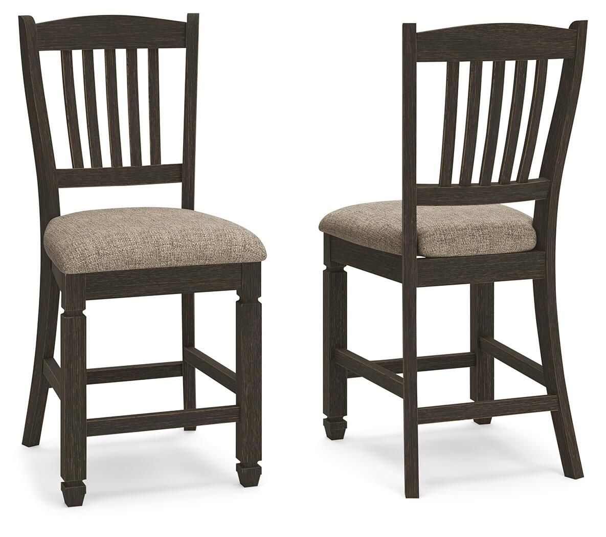Tyler Creek black grayish brown upholstered barstools set of 2 with vertical slat backs - Bel Furniture