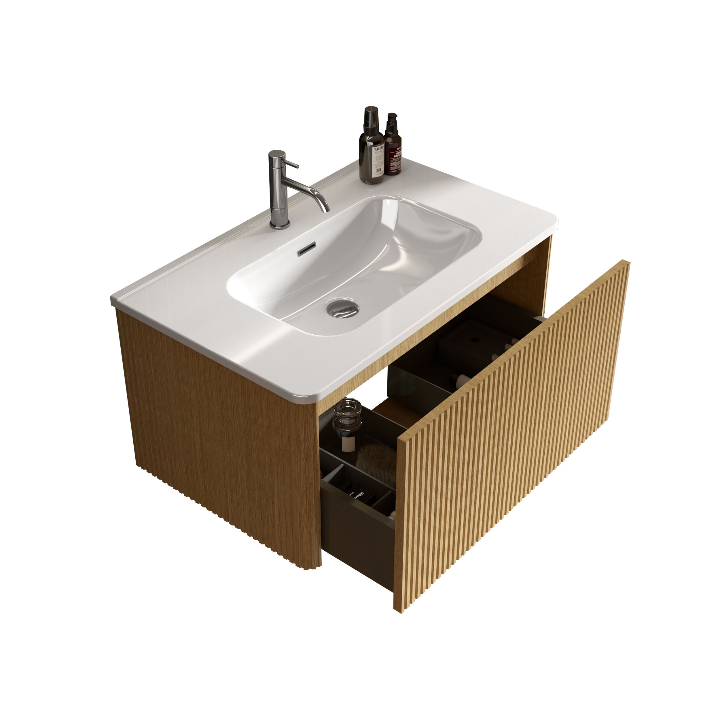 Etna - Striped Bathroom Vanity With Ceramic Sink, Wall Mounted Floating Bathroom Vanity For Modern Bathroom