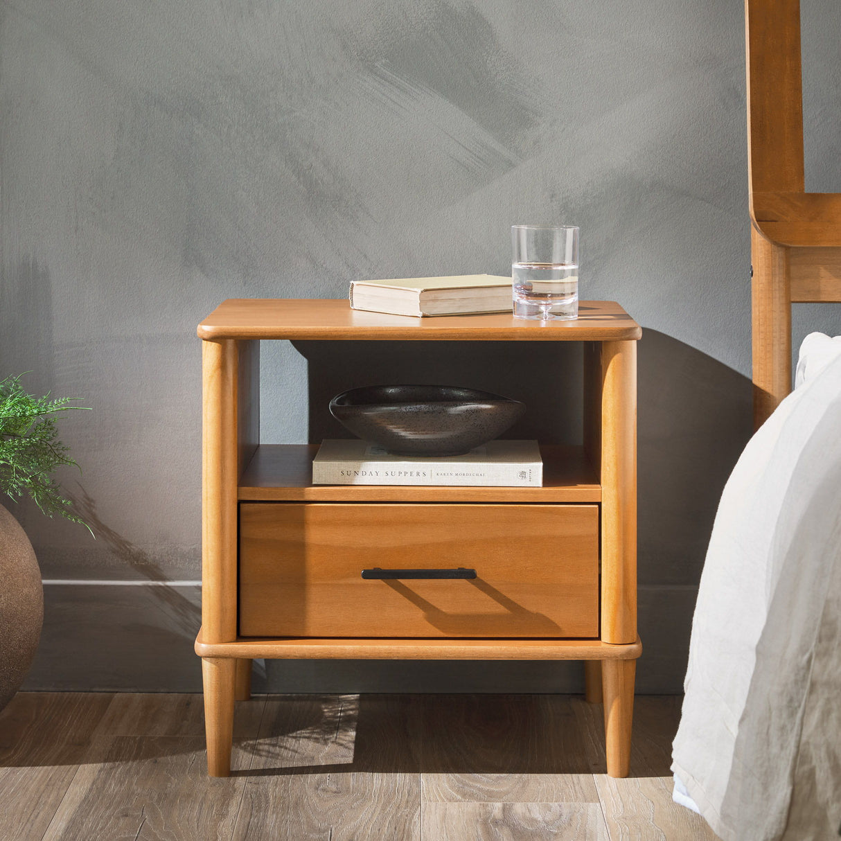 Transitional Solid Wood Spindle Nightstand by Walker Edison | Bel Furniture