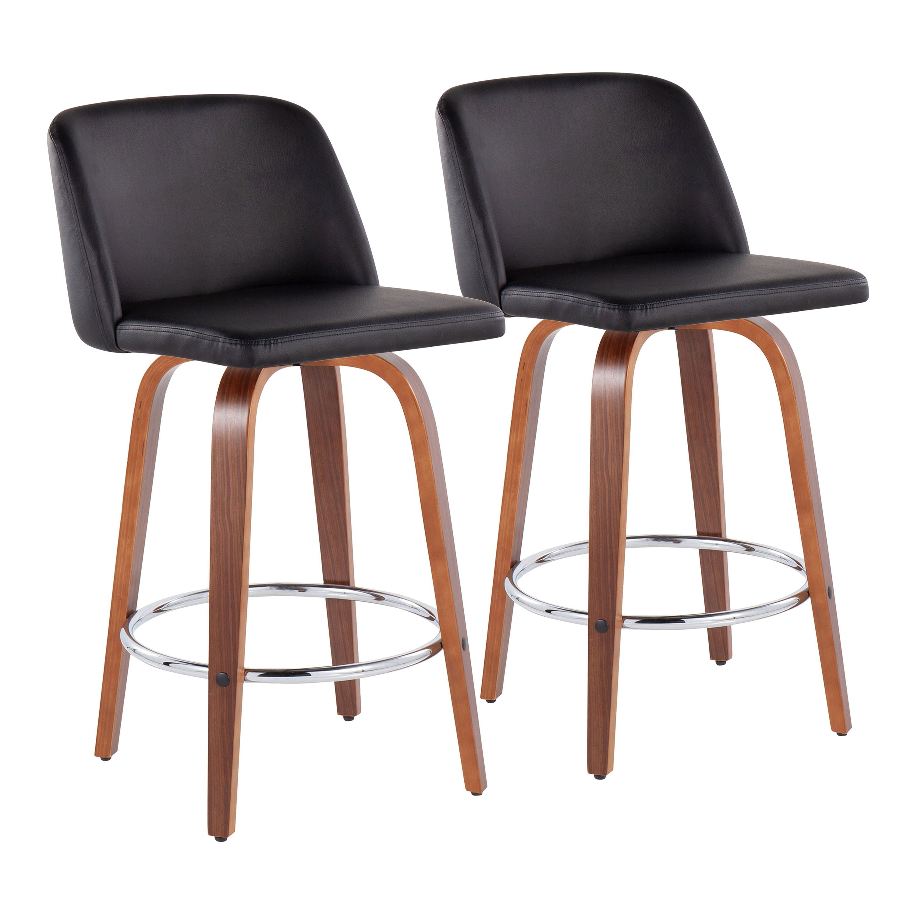 Toriano - Mid-Century Modern Fixed Height Counter Stool With Round Footrest (Set of 2)