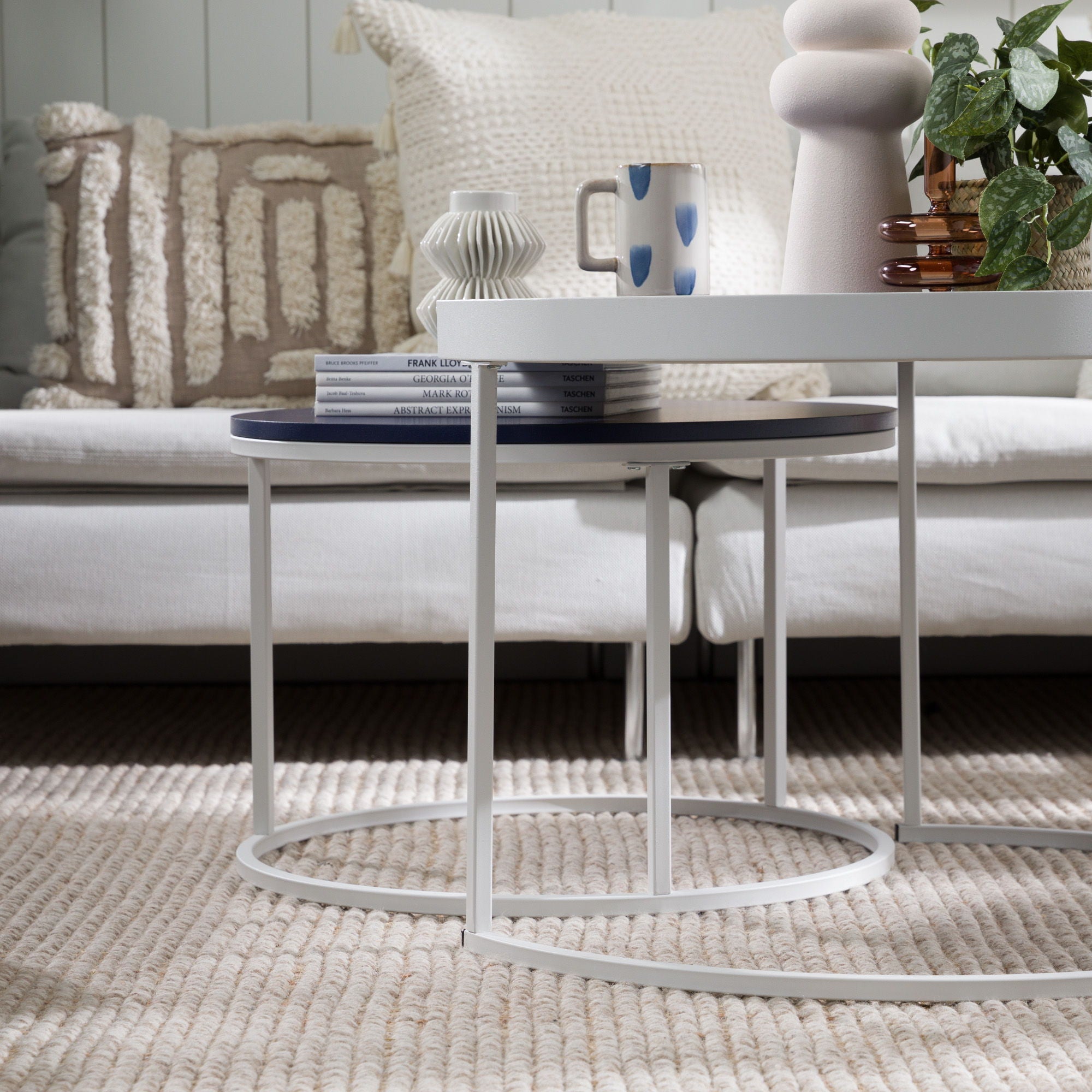 Contemporary Gallery Top Round Nesting Coffee Table Set - Blue