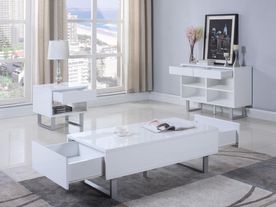 Atchison - 1-Drawer Rectangular End Table - White High Gloss