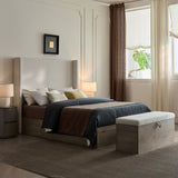 Shelton - Upholstered Flip Top Storage Bench - Ivory / Light Gray / Camel Oak