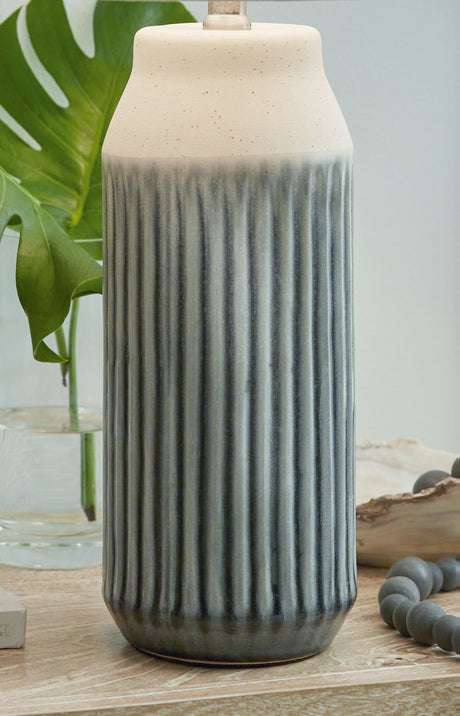 Afener - Blue / Beige - Ceramic Table Lamp (Set of 2) by Signature Design by Ashley® | Bel Furniture