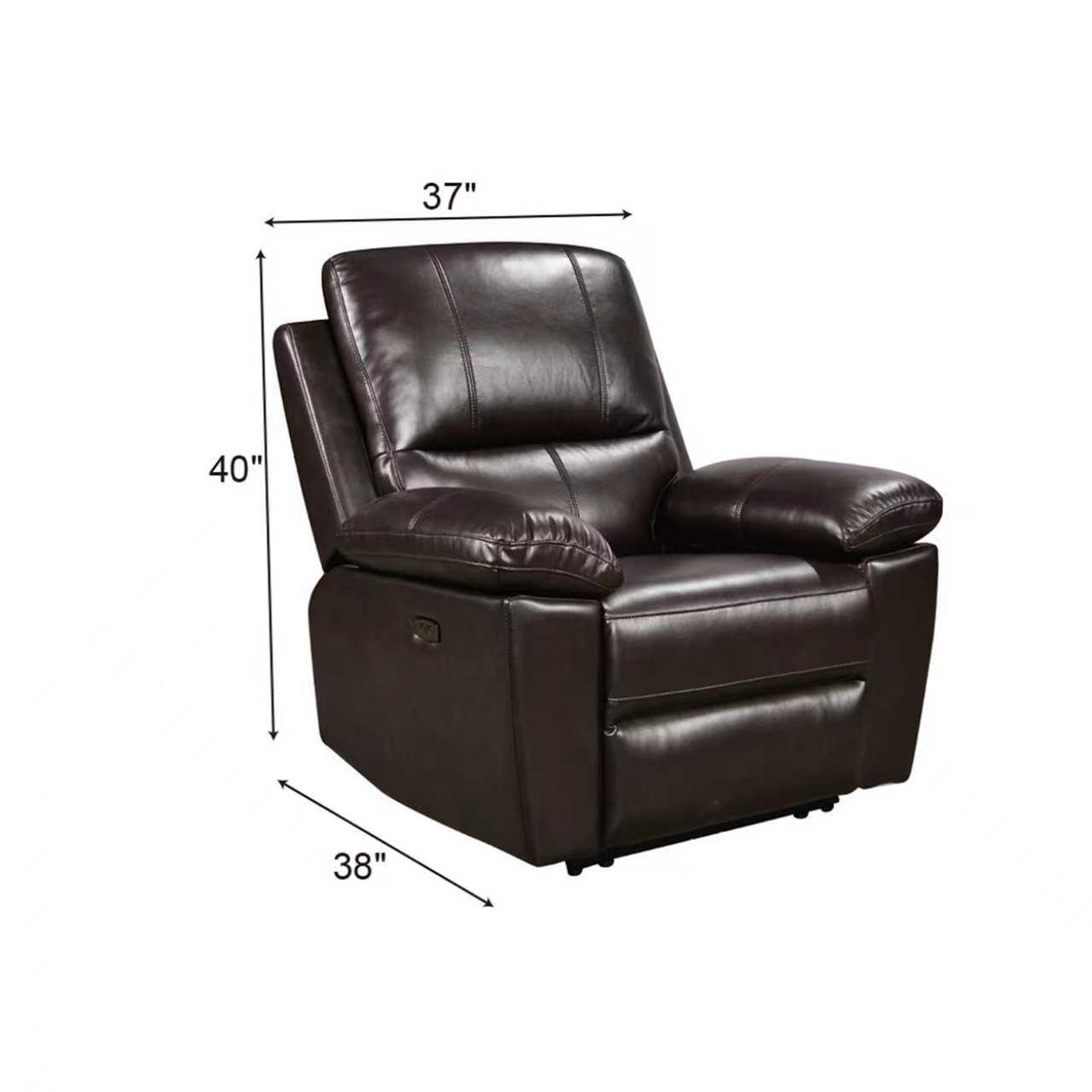 Dark Brown Power Recliner with Padded Arms