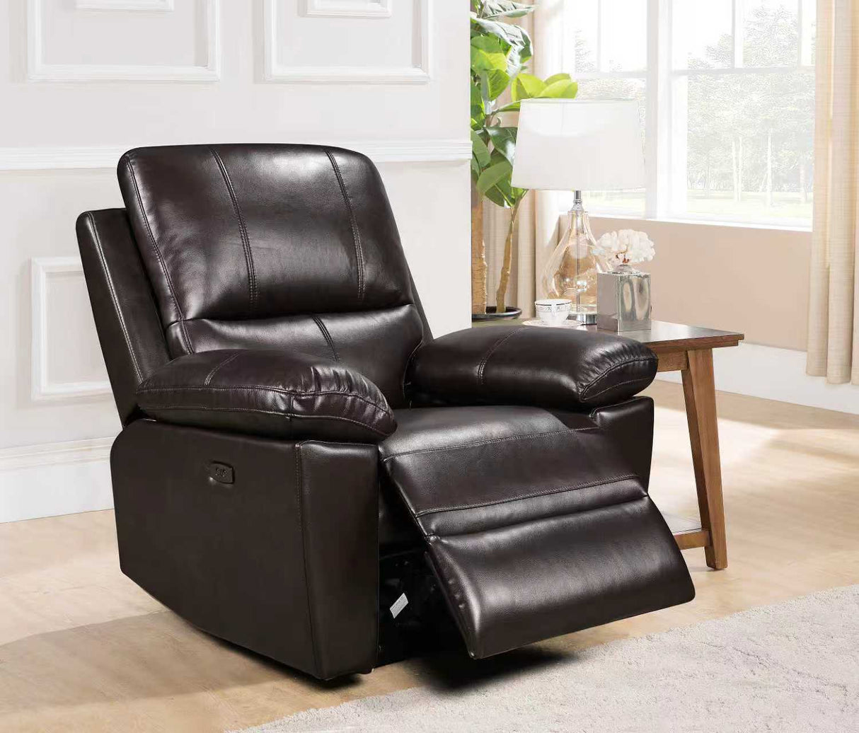 Dark Brown Power Recliner with Padded Arms