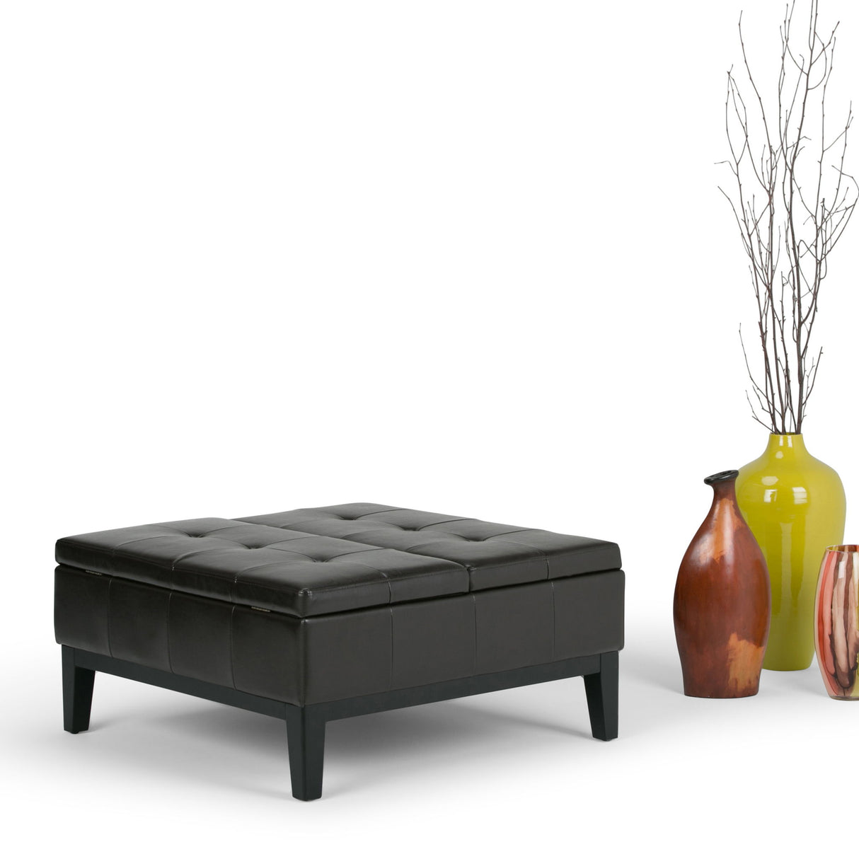 Dover - Square Coffee Table Storage Ottoman - Tanners Brown by Simpli-Home | Bel Furniture