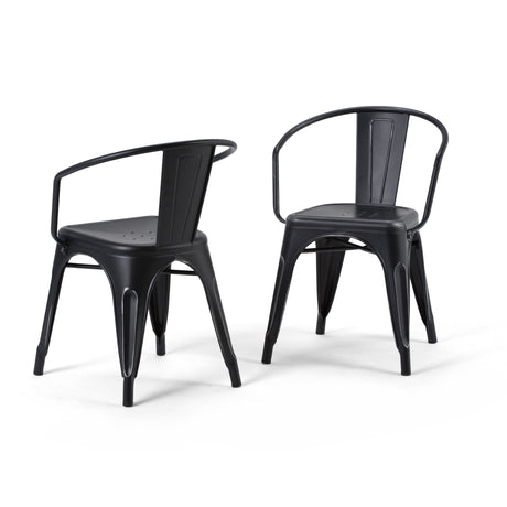 Larkin - Metal Dining Arm Chair (Set of 2) - Distressed Black / Silver by Simpli-Home | Bel Furniture