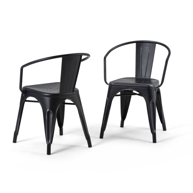 Larkin - Metal Dining Arm Chair (Set of 2) - Distressed Black / Silver by Simpli-Home | Bel Furniture