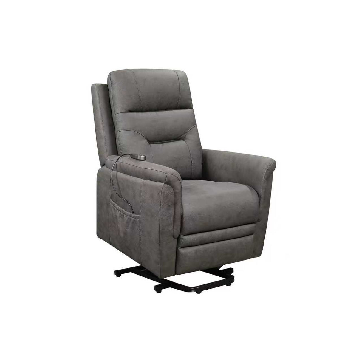 Gray Tufted Power Recliner with Side Pocket & Remote Control