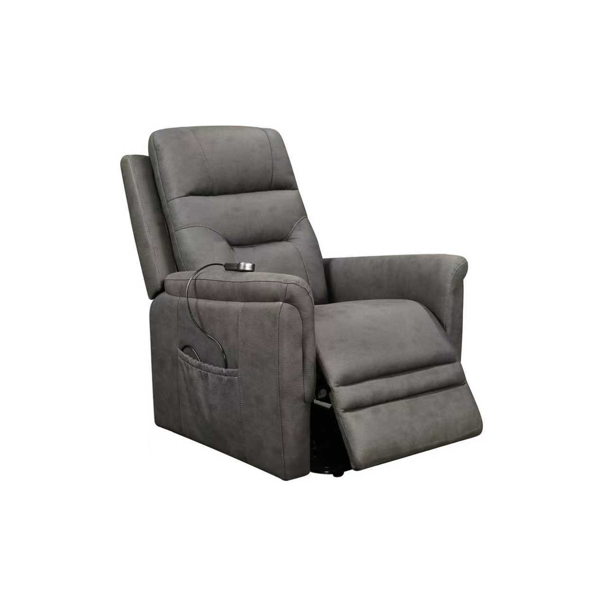 Gray Tufted Power Recliner with Side Pocket & Remote Control