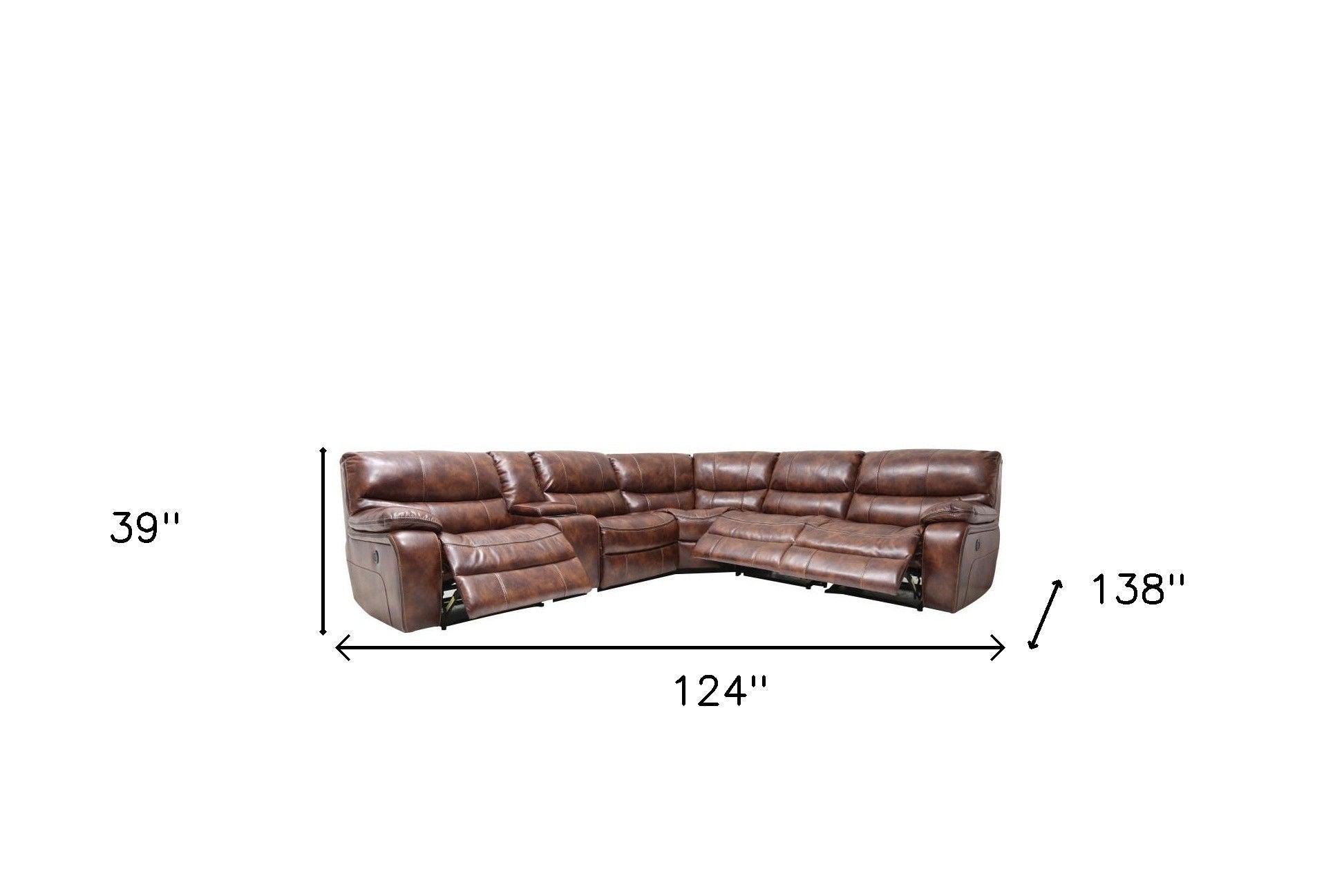 Leather Power Reclining L Shaped Six Piece Corner Sectional With Console - Brown