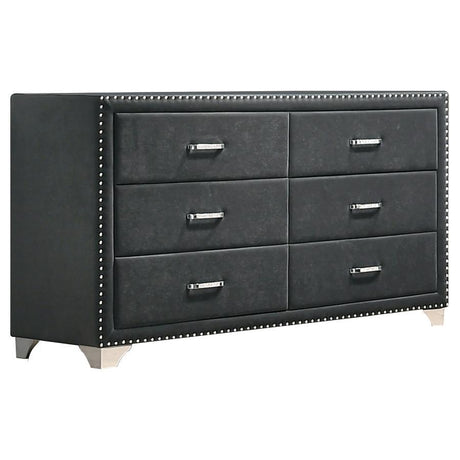 Melody - 6-Drawer Upholstered Dresser Dark Gray by CoasterEveryday | Bel Furniture