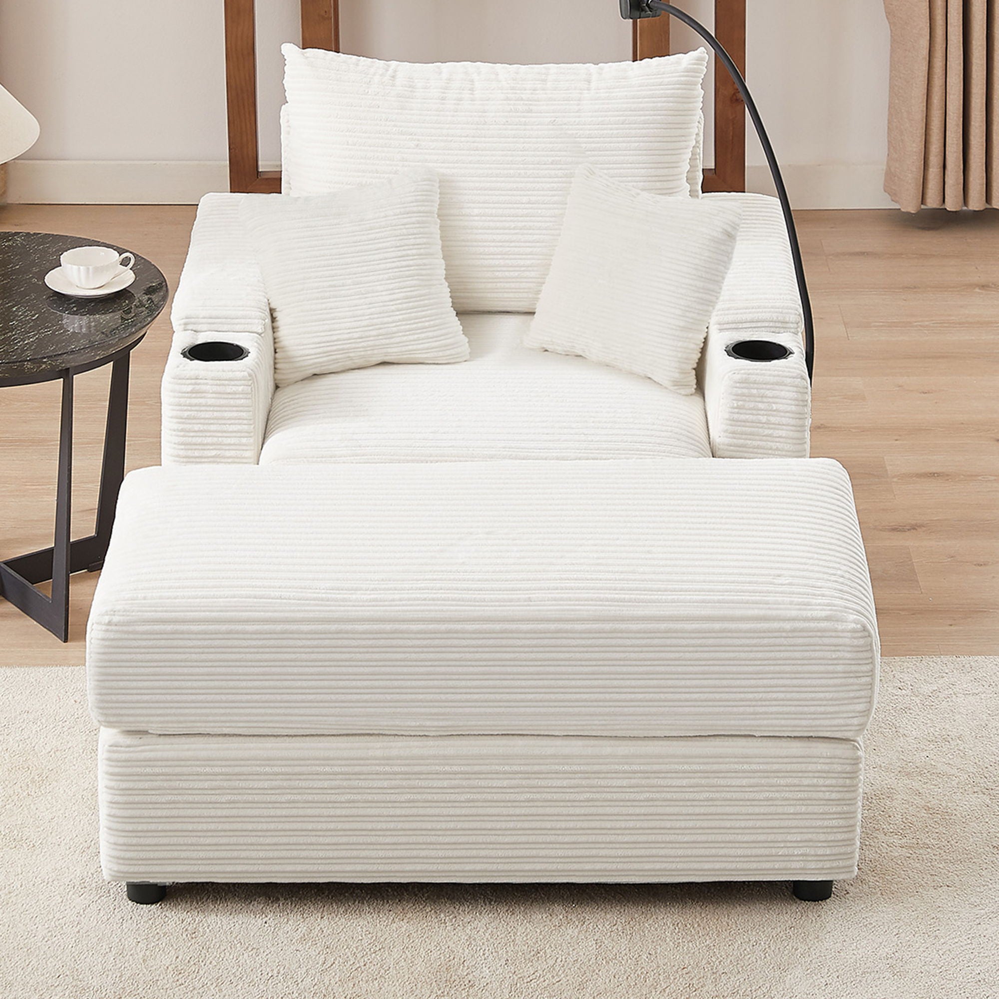 Modern Style Loveseat Sofa Sectional Sofa Couch With Storage Space, A Movable Ottoman, Two USB Ports, Two Cup Holders, A Phone Holder For Living Room