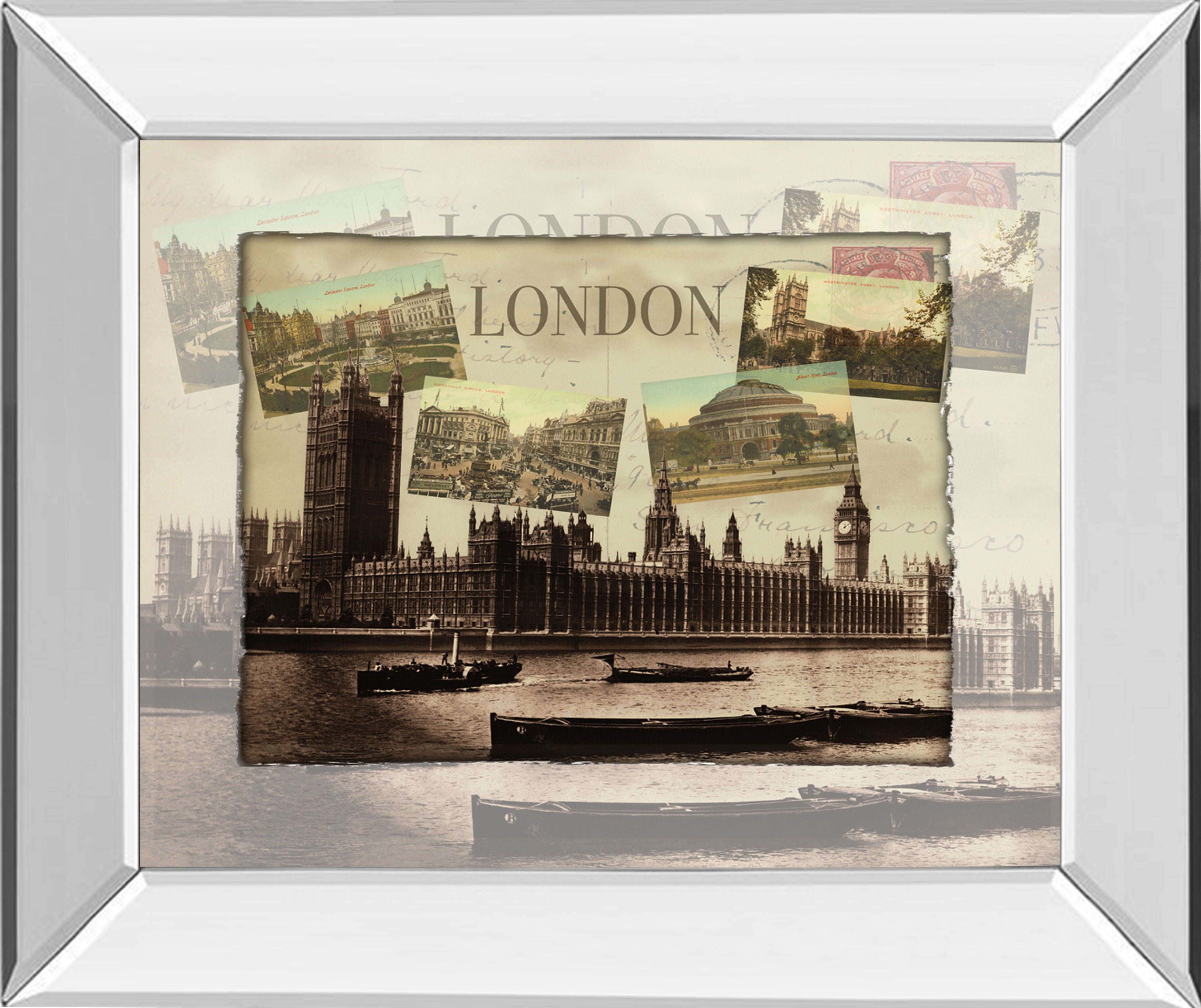 London Postcard By - Mirror Framed Print Wall Art - Dark Brown