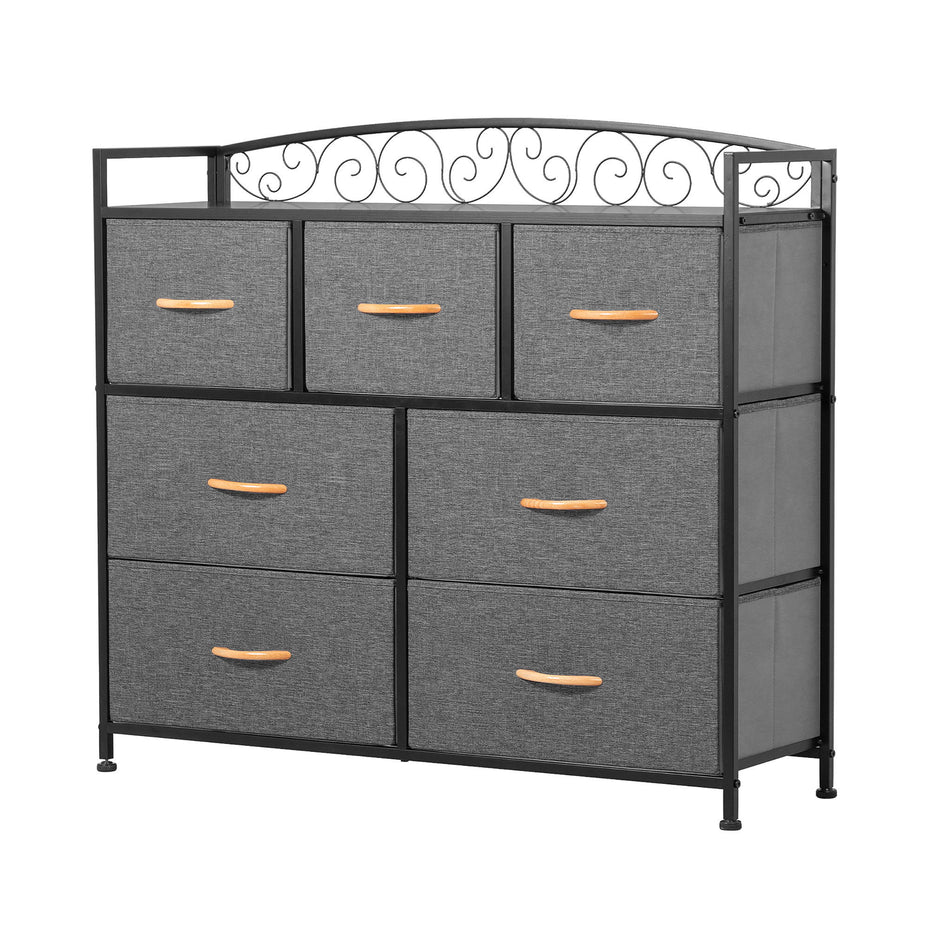 Steel And Fabric Seven Drawer Combo Dresser - Gray / Black