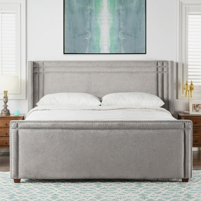 Elle - Wingback Upholstered King Bed - Silver Gray by Jennifer Taylor Home | Bel Furniture