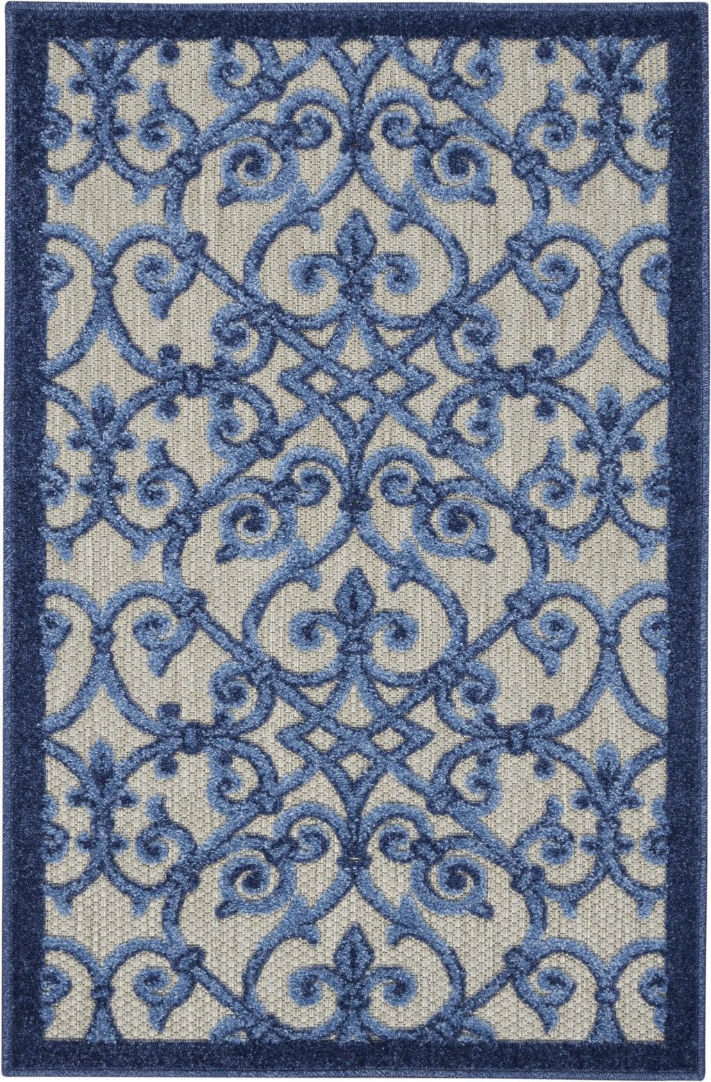 3' X 4' Floral Outdoor & Indoor Area Rug - Blue / Gray