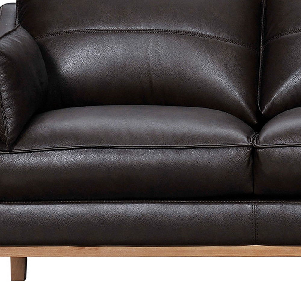 Leather Sofa And Toss Pillows With Brown Legs - Dark Brown