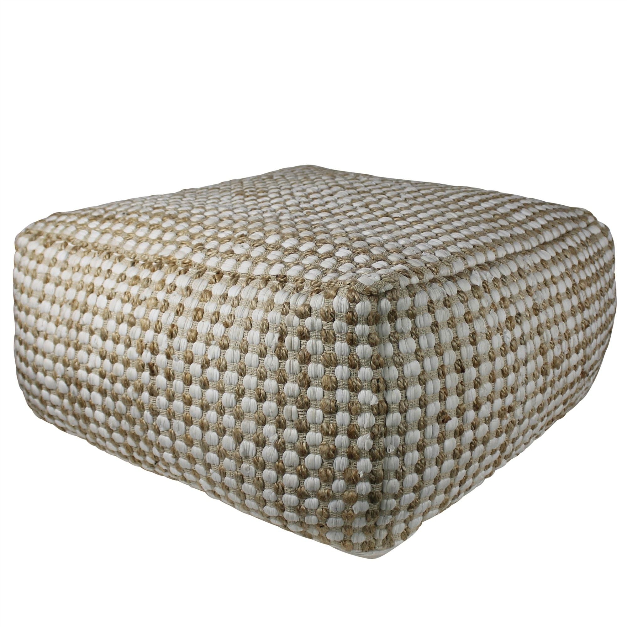 Hemp Dotted Rectangle Pouf - Natural