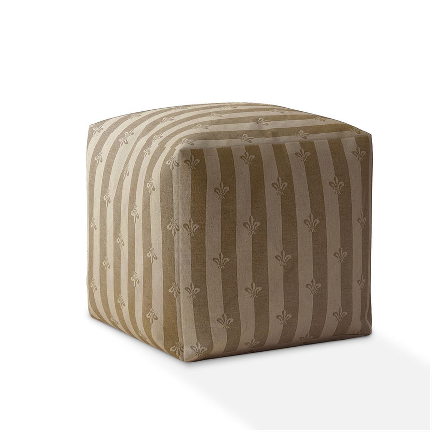 Cotton Floral Pouf Ottoman - Taupe