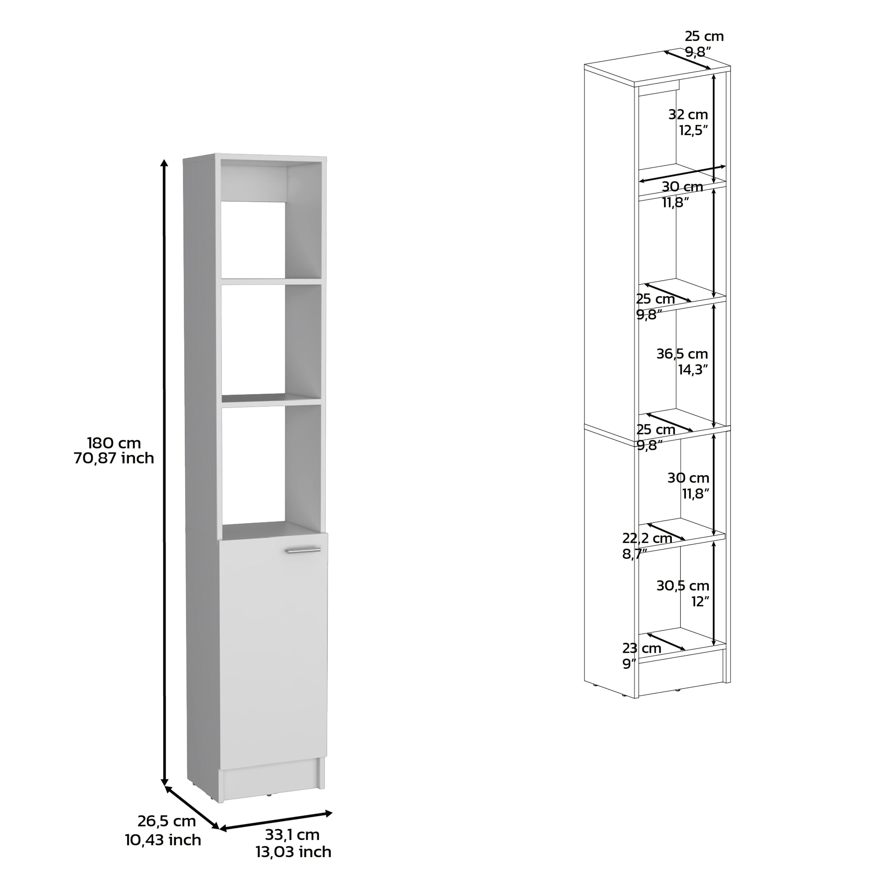 Linen Cabinet, 1 Door, 6 Shelves - White