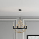 Starry - Chandelier 6 Candle Light Wood Beaded Pendant Light For Dining Room - Black / Clear