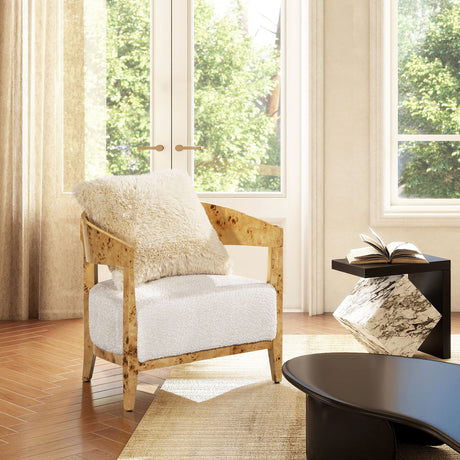 Madrid - Burl Barrel Accent Arm Chair - Seashell White by Jennifer Taylor Home | Bel Furniture