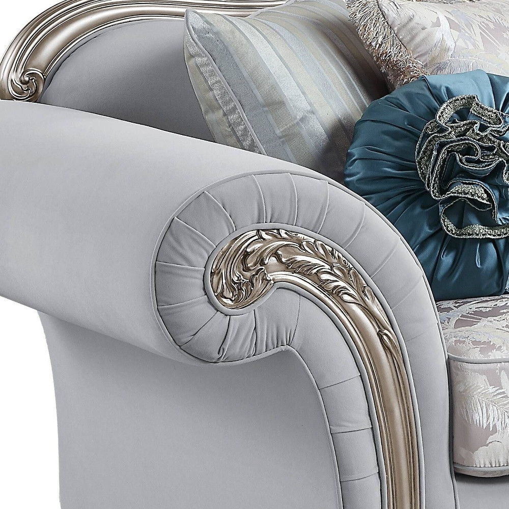 Linen Sofa And Toss Pillows With Platinum Legs - Light Gray