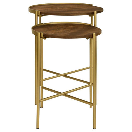 Malka - 2 Piece Round Wood Nesting Table - Dark Brown And Gold by Coaster Fine Furniture | Bel Furniture