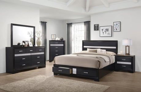 Miranda - Storage Bedroom Set Black 5 Pc. Bed, Nightstand, Dresser, Mirror, Chest Queen by CoasterEveryday | Bel Furniture