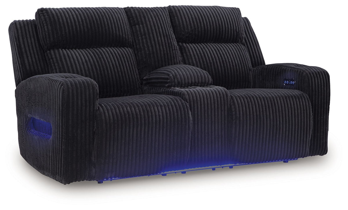 Forest Lake - Power Reclining Loveseat With Console / Adj Headrest Black by Signature Design by Ashley® | Bel Furniture