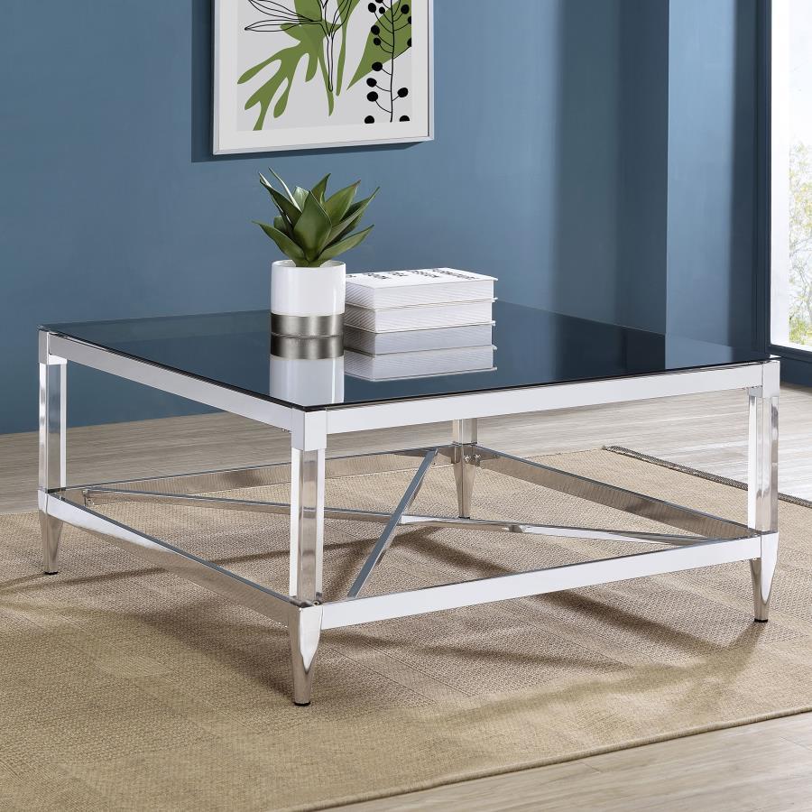 Lindley - Square Tempered Mirror Acrylic Coffee Table - Chrome