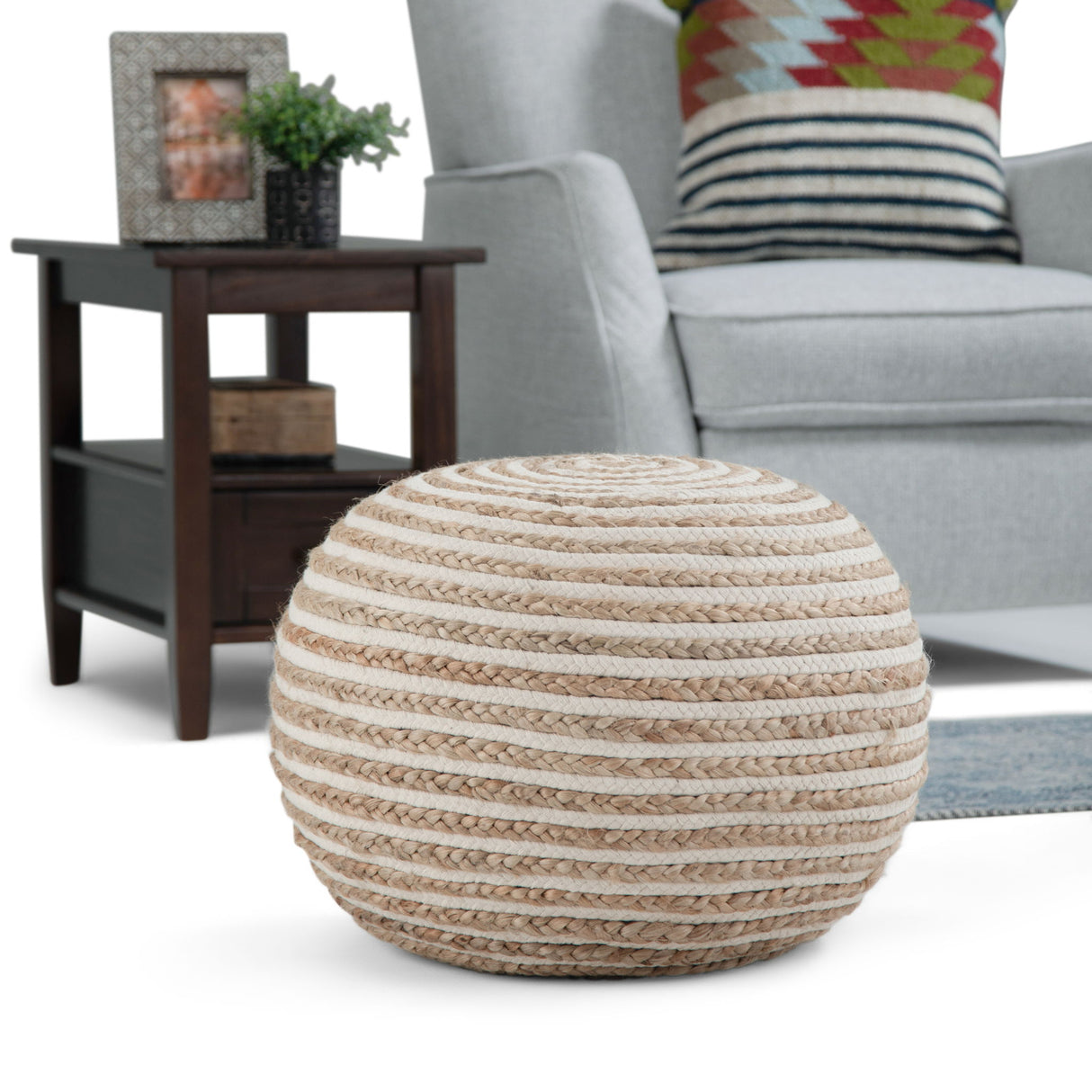 Yolanda - Round Pouf - Natural by Simpli-Home | Bel Furniture