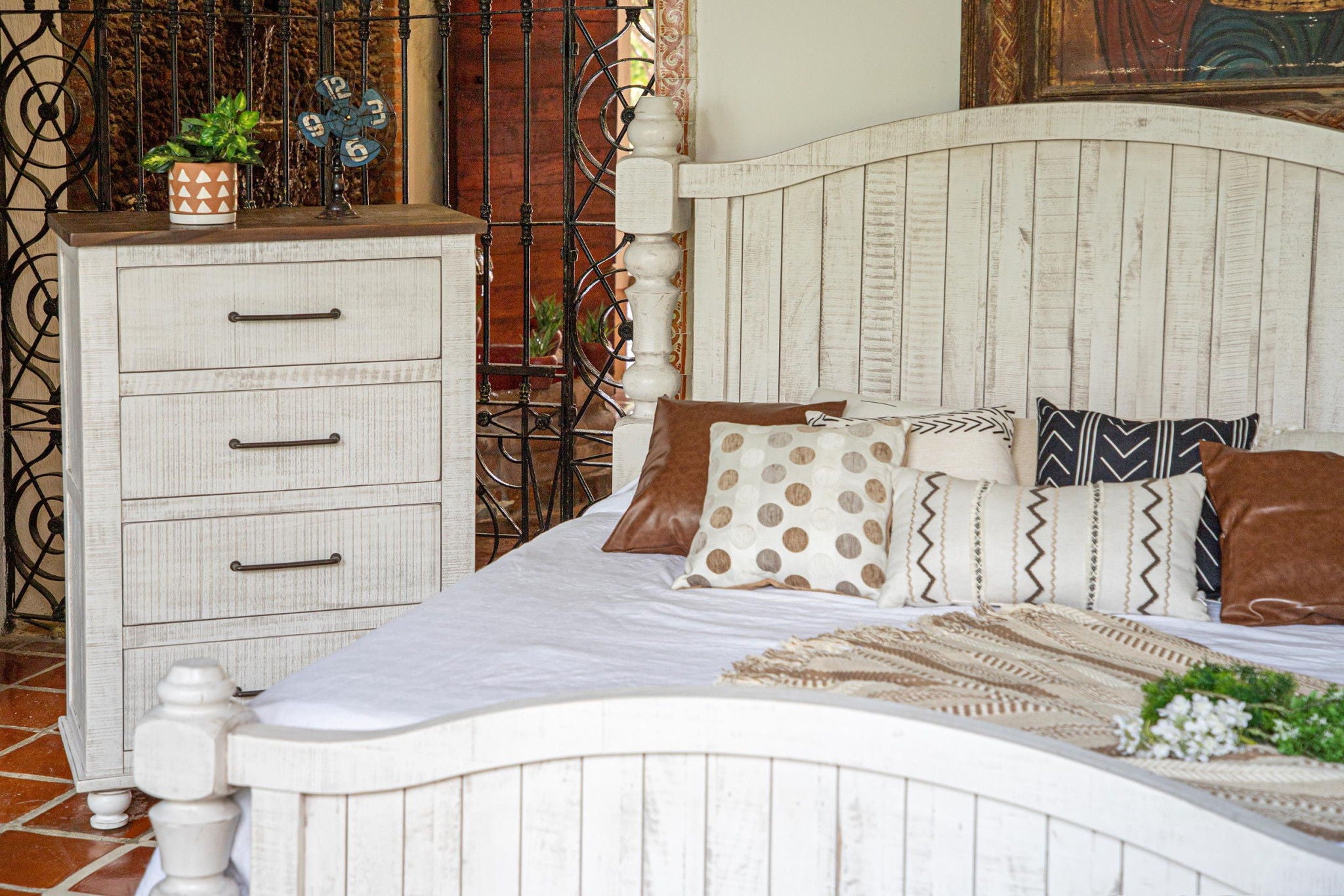 Wood Four Drawer Chest - Brown / White