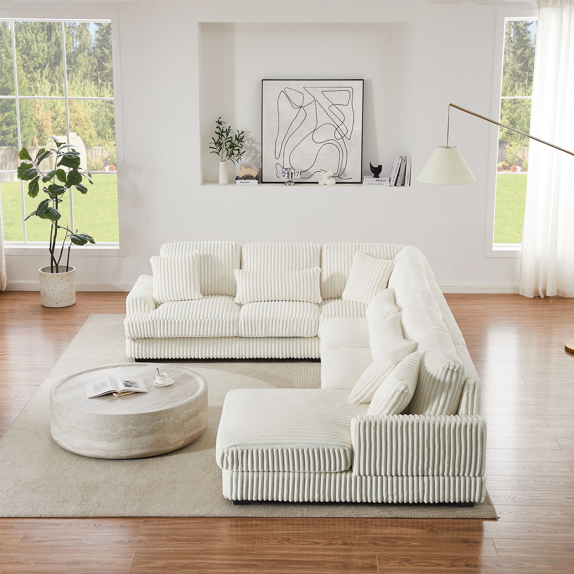 Oversized Sectional Sofa U - Shaped Sofa Couch Modern Sofa Upholstered In Soft Corduroy With A Chaise Lounge For Living Room