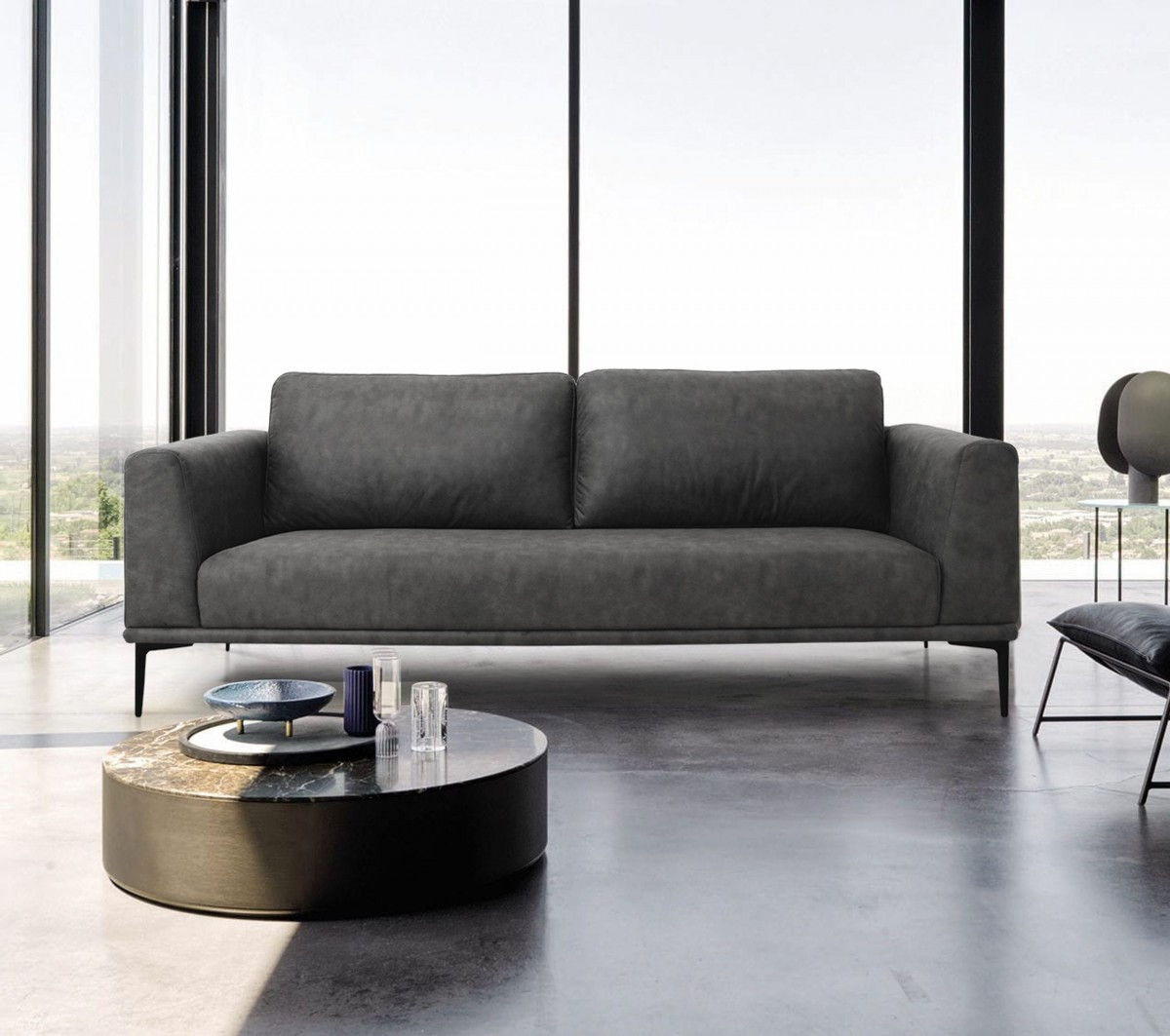 Modern Loveseat With Removable Cushions - Dark Gray